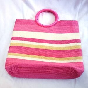 The SAK Women's Beach Tote Casual Boho Bag Shopping pink ivory tan Stripes Large